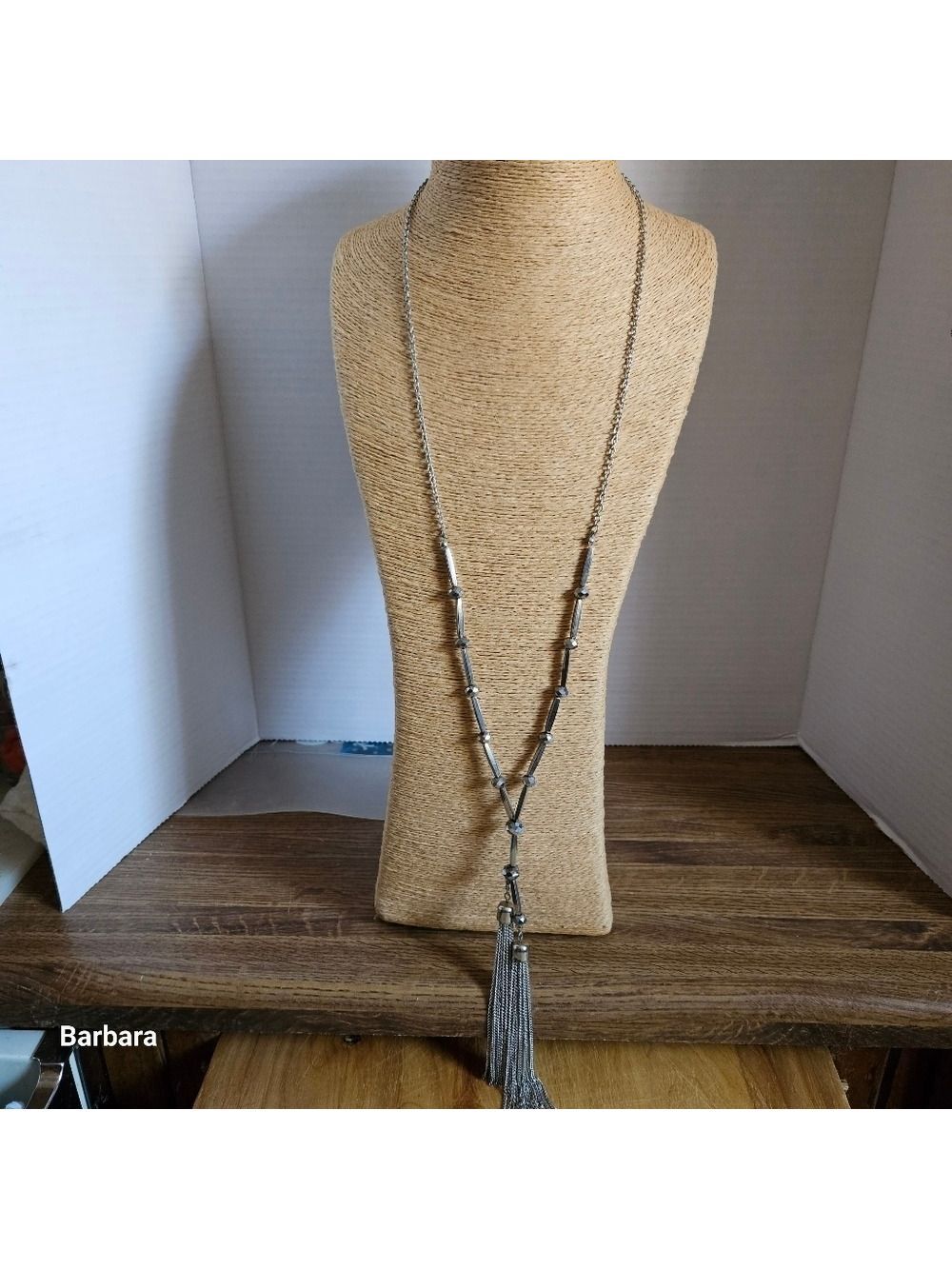 Vintage Opera-length Silver and Crystal Tassel Necklace